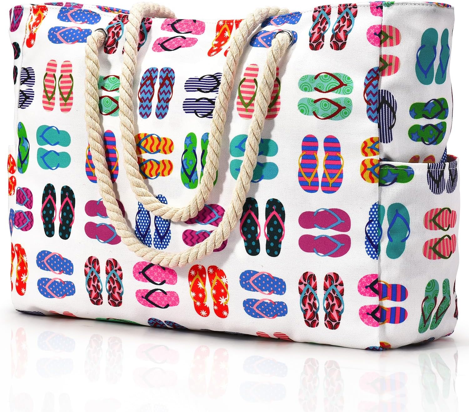 Striped Canvas Tote Bag with Rope Handles