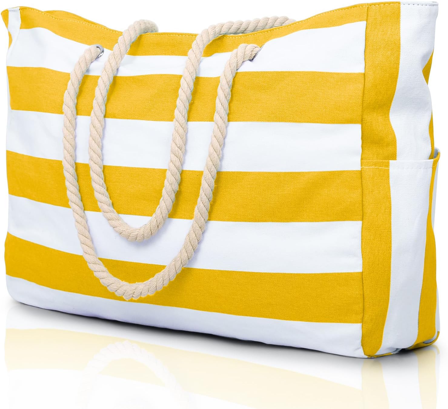 Striped Canvas Tote Bag with Rope Handles