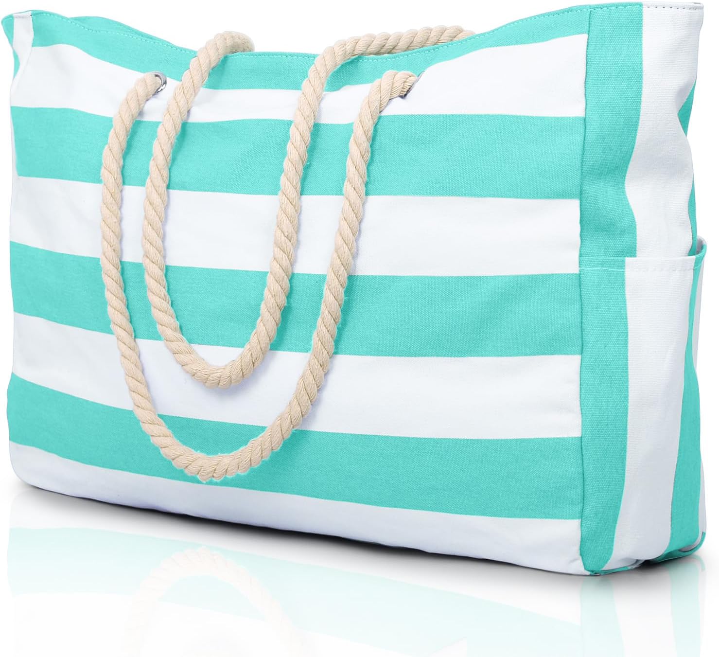 Striped Canvas Tote Bag with Rope Handles