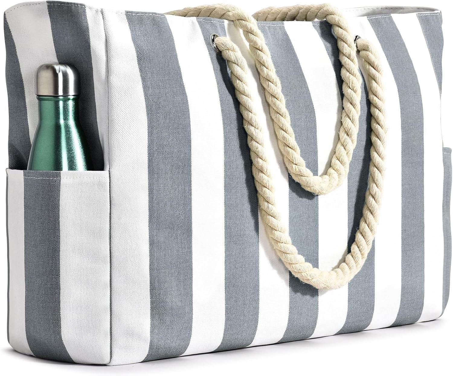Striped Canvas Tote Bag with Rope Handles