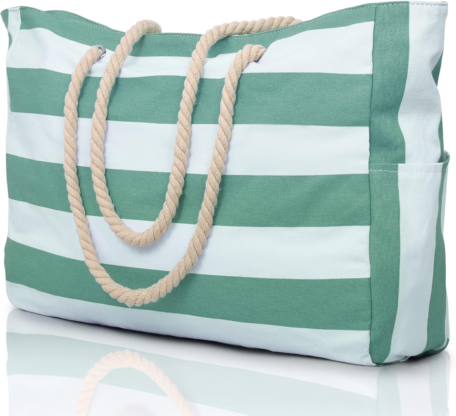 Striped Canvas Tote Bag with Rope Handles