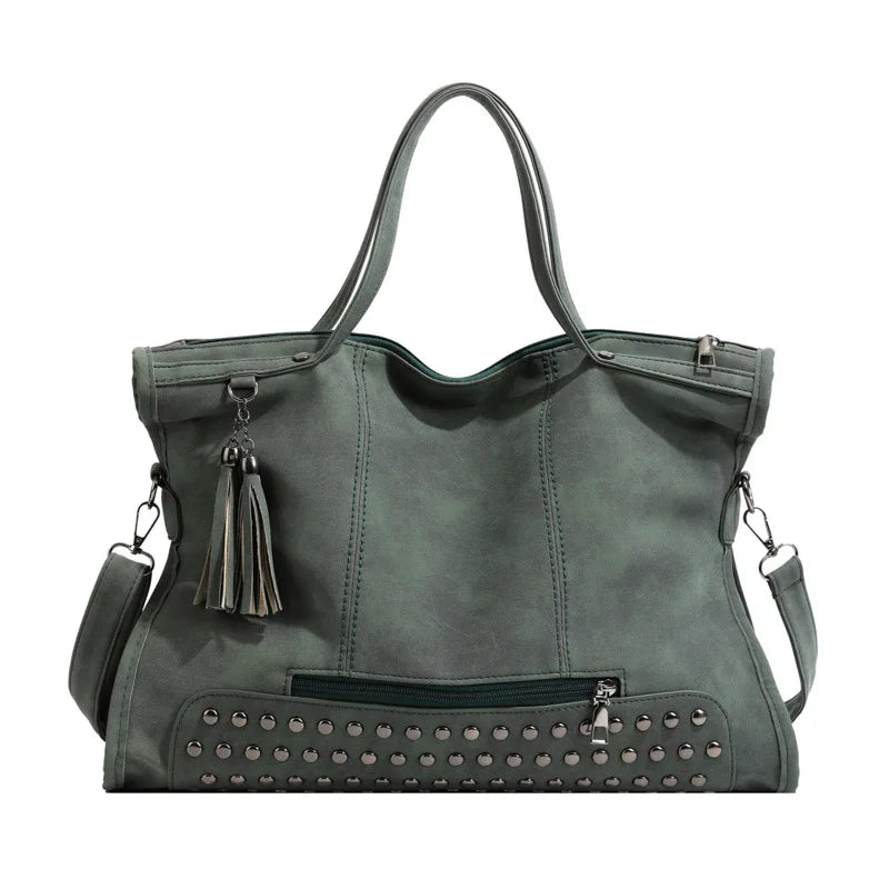 Tote Bag in Faux Leather with Tasseled Crossbody Strap