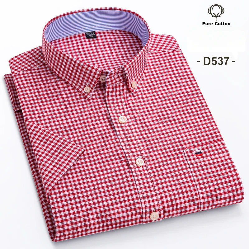 Men's Short Sleeve Checked Shirt with Chest Pocket