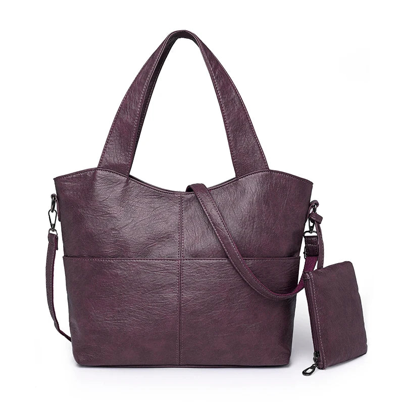 Tote Bag in Faux Leather with Detachable Zip Pouch