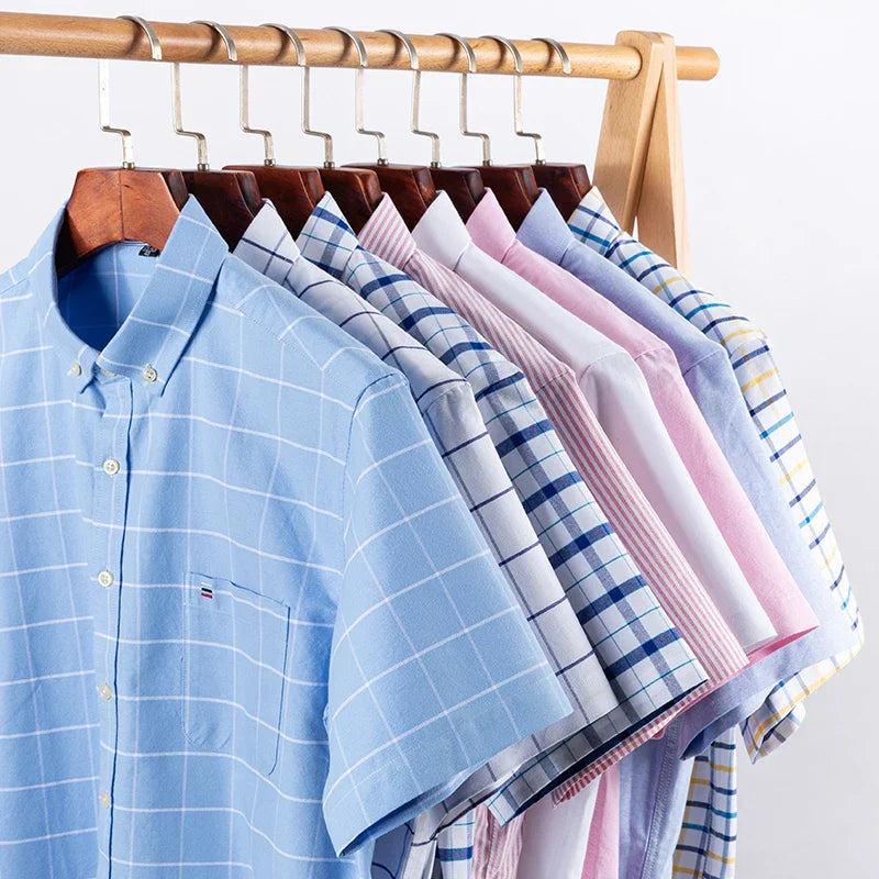 Men's Short Sleeve Checked Shirt with Chest Pocket