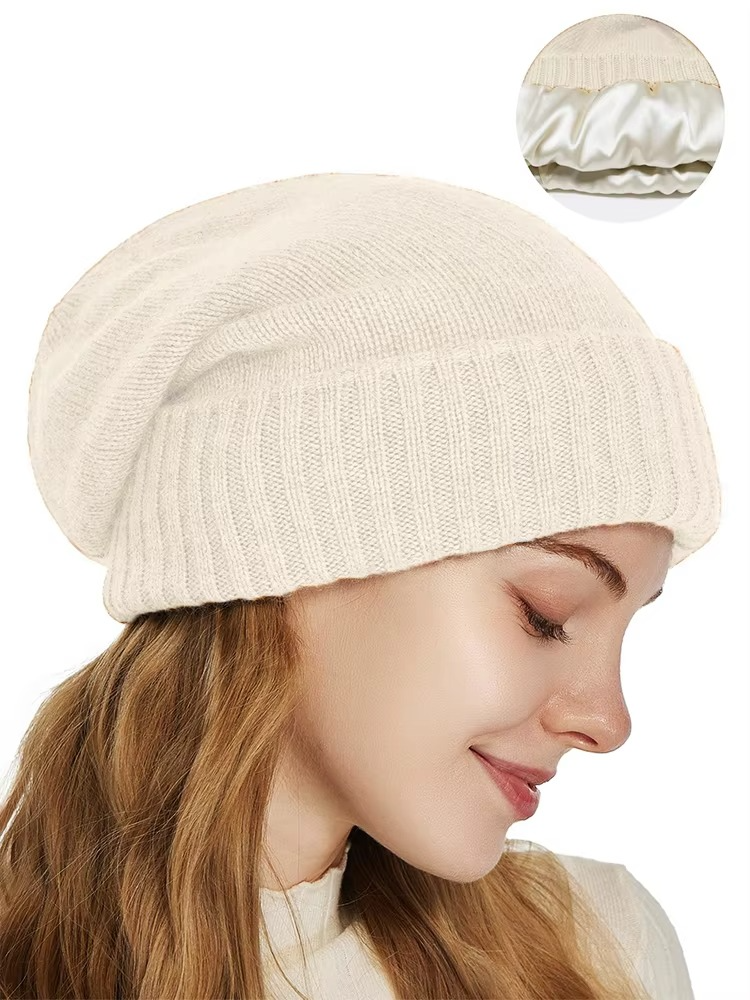 Women's Pure Wool Beanie | Satin-Lined Winter Hat