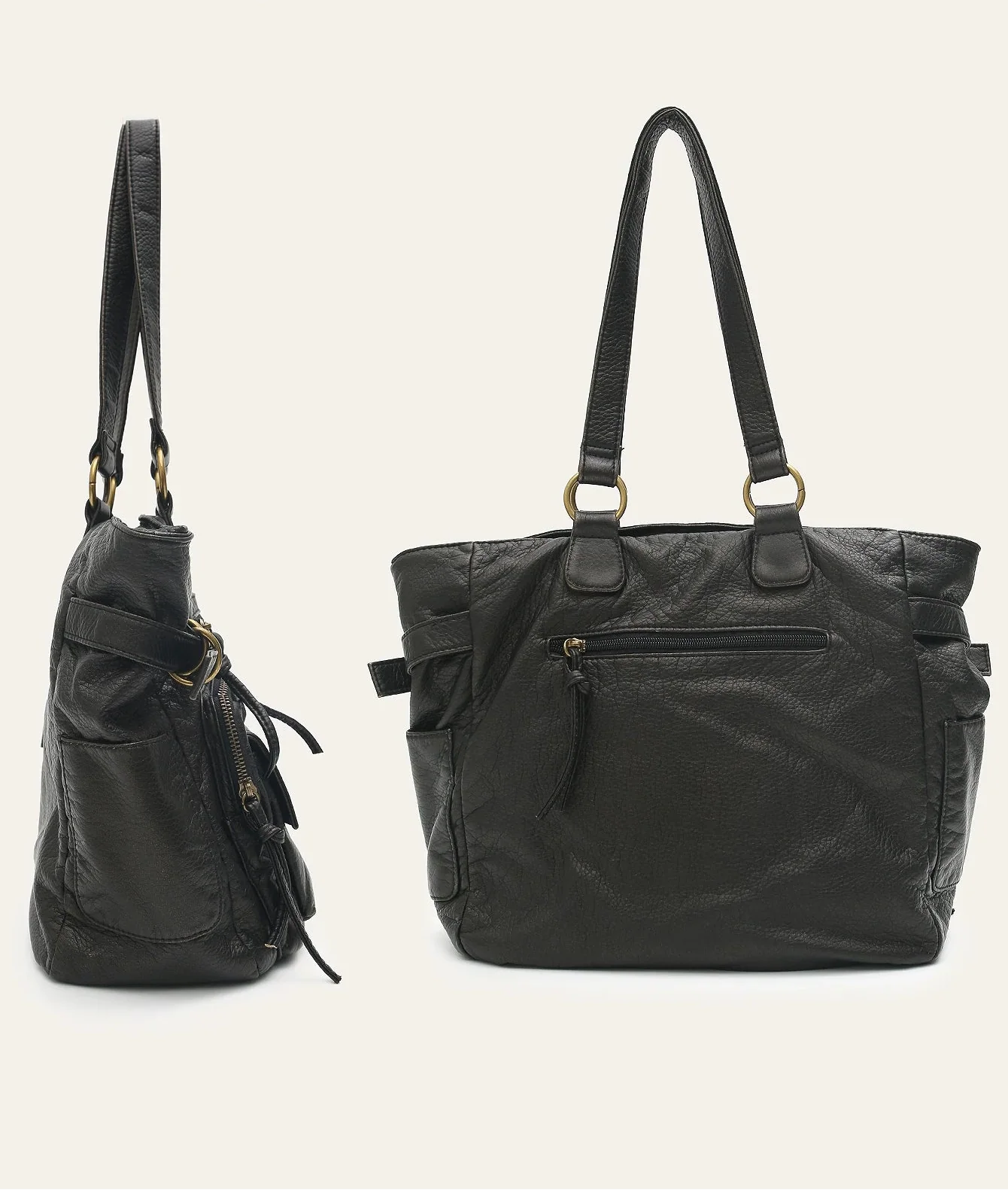 Tote Bag in Faux Leather with Woven Handle Detail