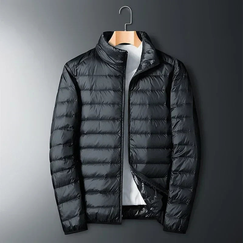 Men's Lightweight Packable Puffer Jacket with Stand Collar