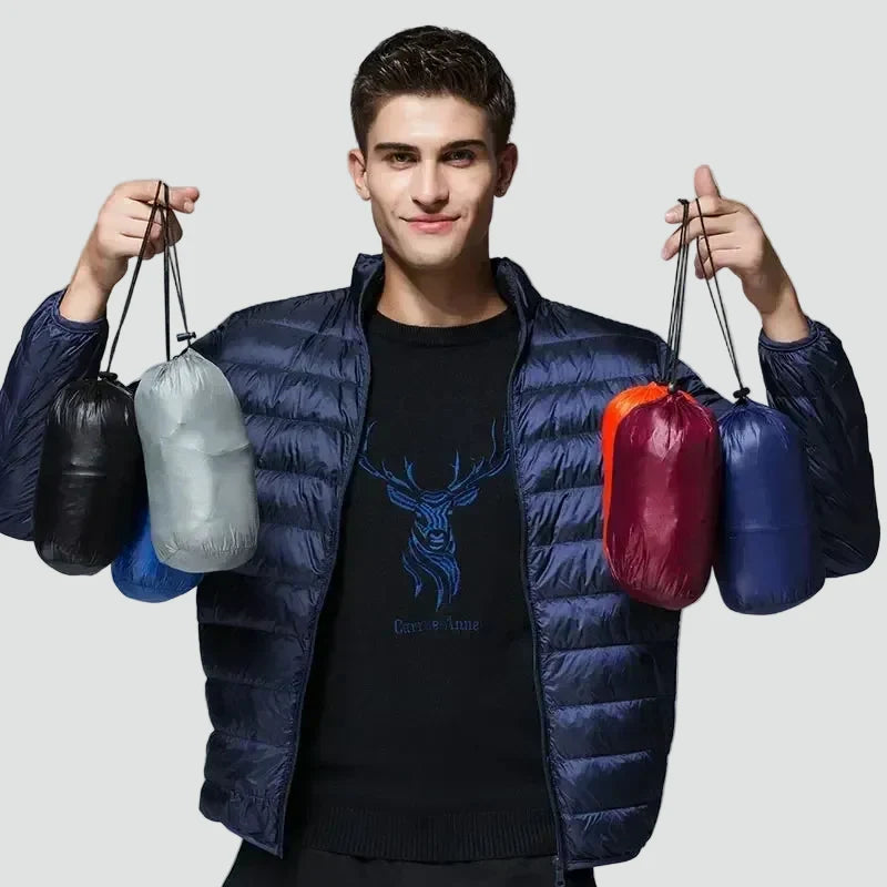 Men's Lightweight Packable Puffer Jacket with Stand Collar