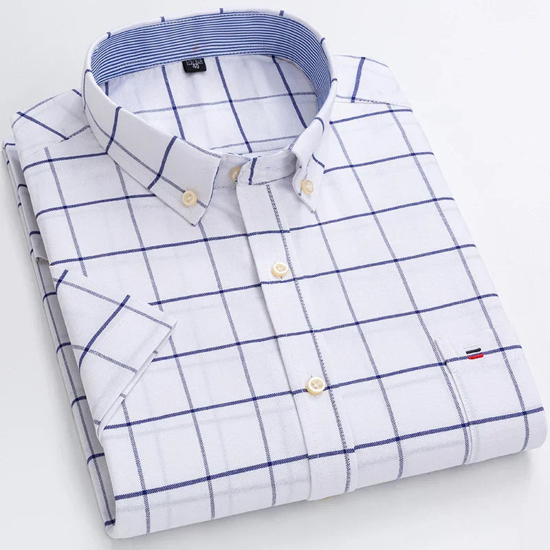 Men's Short Sleeve Checked Shirt with Chest Pocket