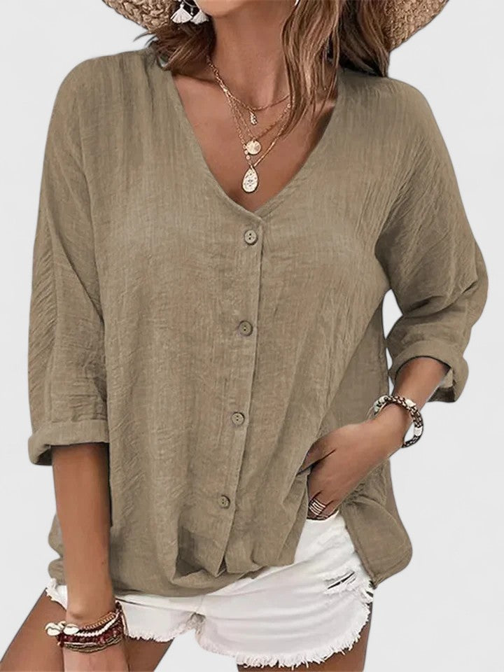 Women's V-Neck Blouse | Relaxed Fit Button-Down Shirt