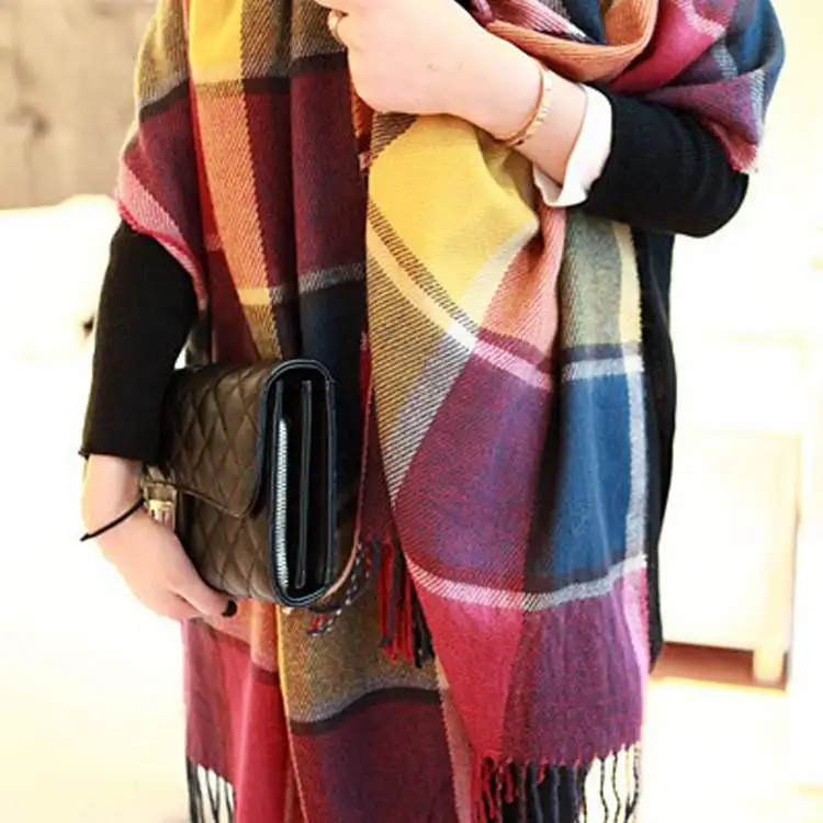 Women's Oversized Plaid Fringe Scarf