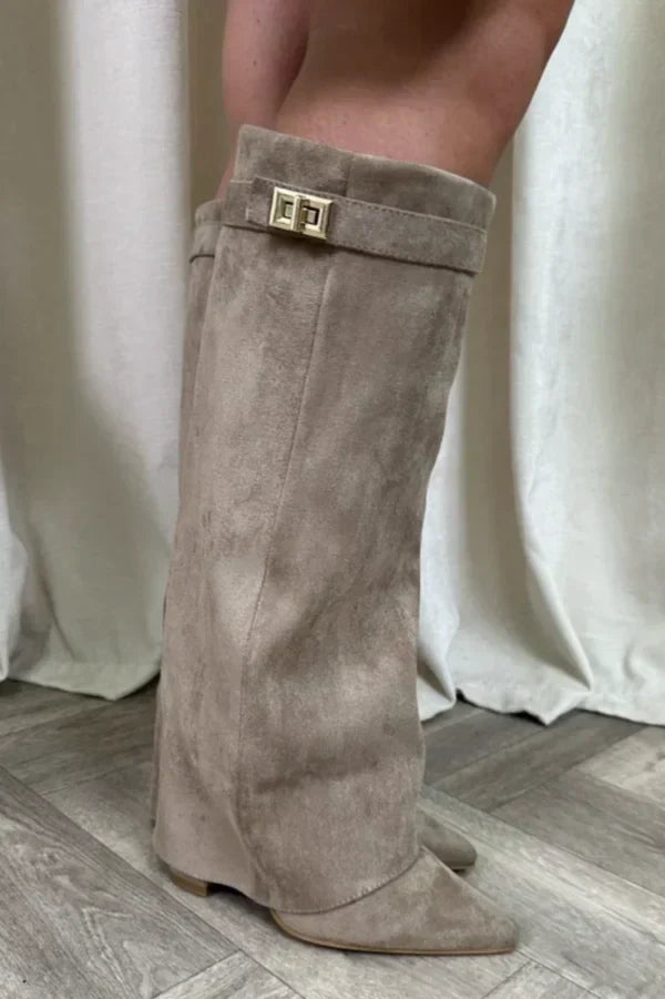Women's Pointed Toe Knee-High Block Heel Boots