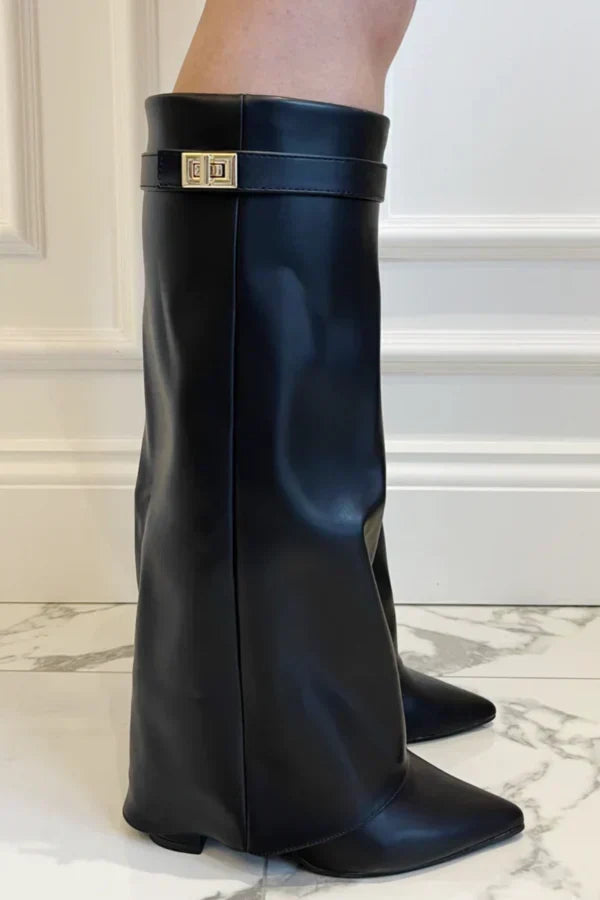 Women's Pointed Toe Knee-High Block Heel Boots
