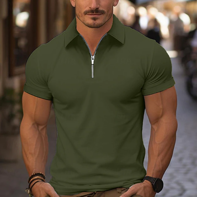 Polo pour homme à coupe ajustée, col zippé quart de fermeture