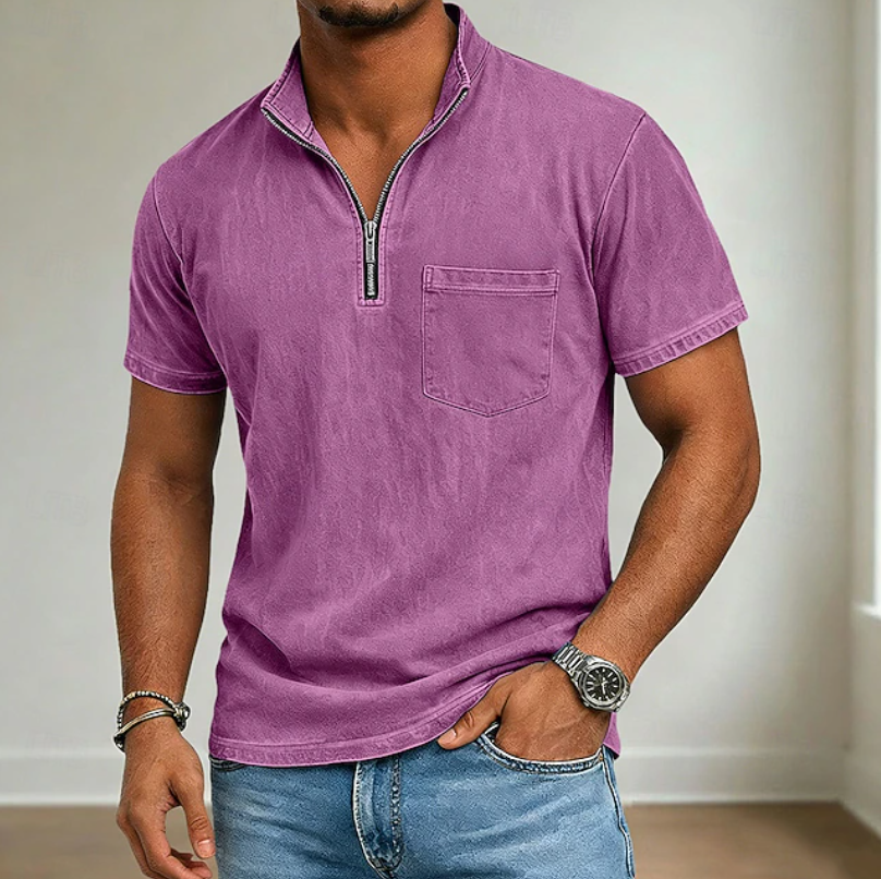 Men's Quarter Zip Short Sleeve Polo Shirt