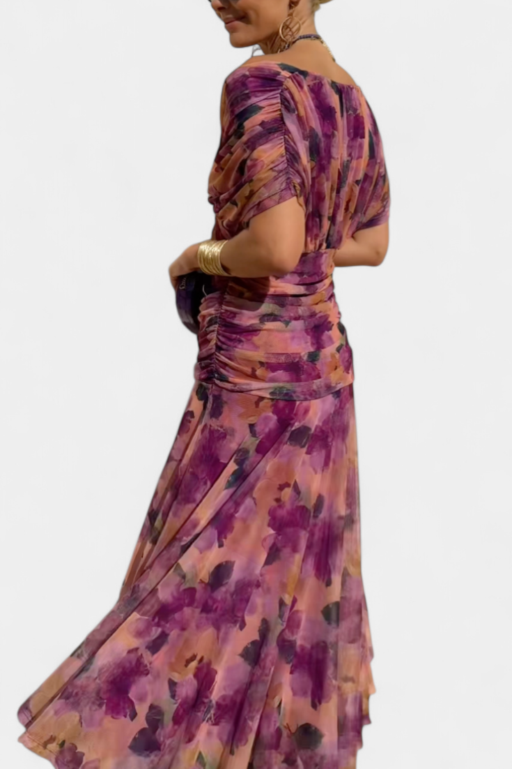 Off-Shoulder Midi Dress with Ruched Bodice