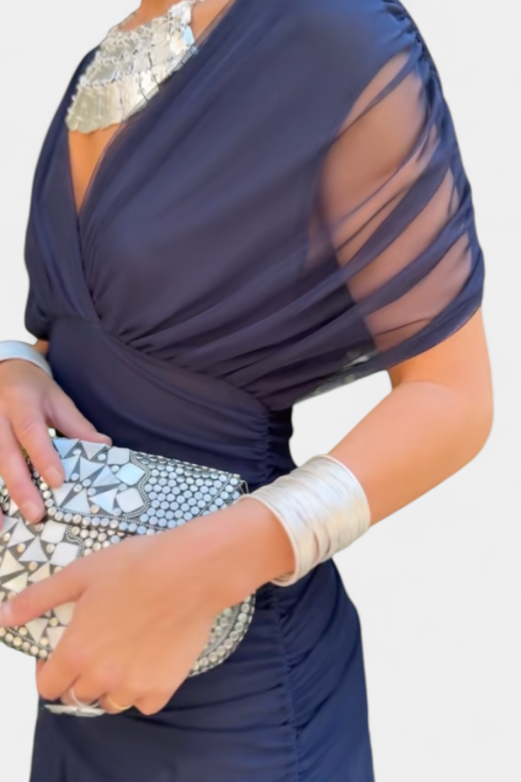 Off-Shoulder Midi Dress with Ruched Bodice
