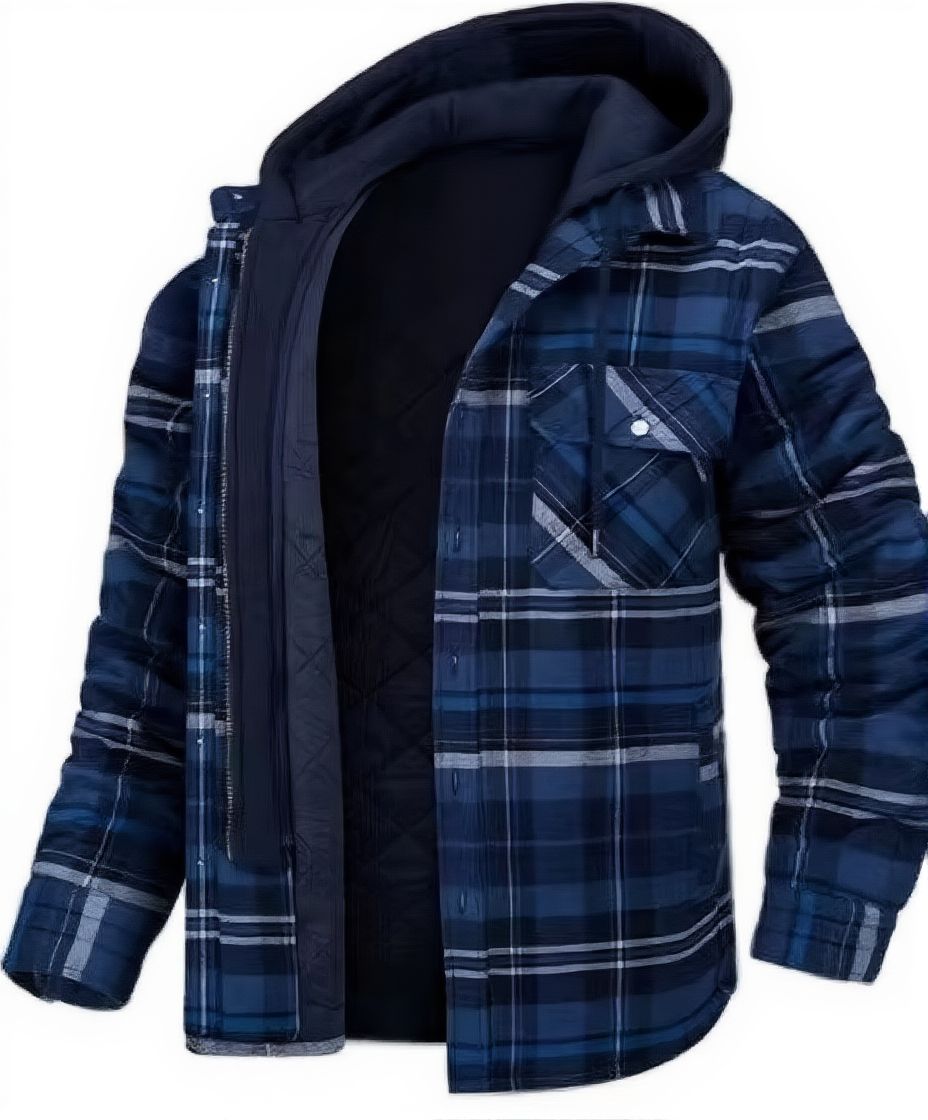 Men's Hooded Flannel Jacket with Quilted Lining