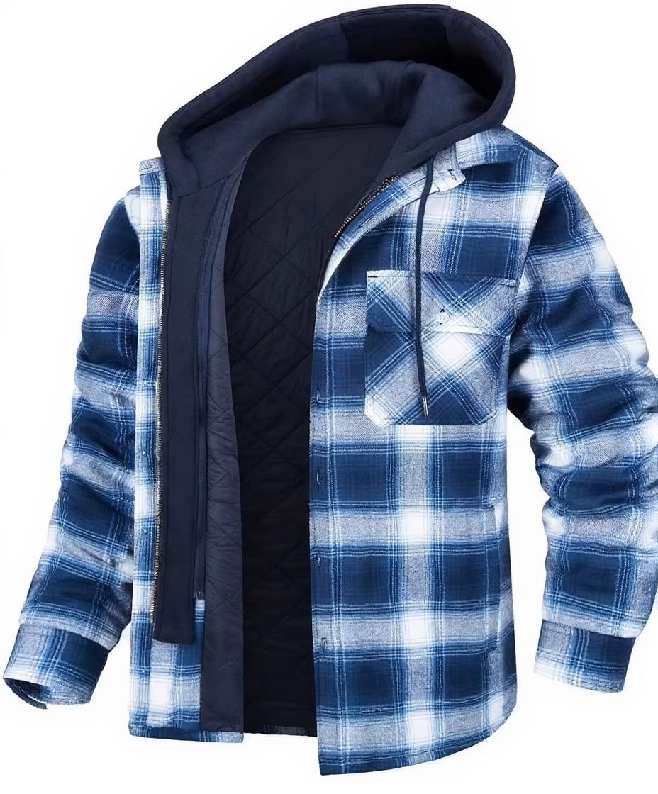 Men's Hooded Flannel Jacket with Quilted Lining