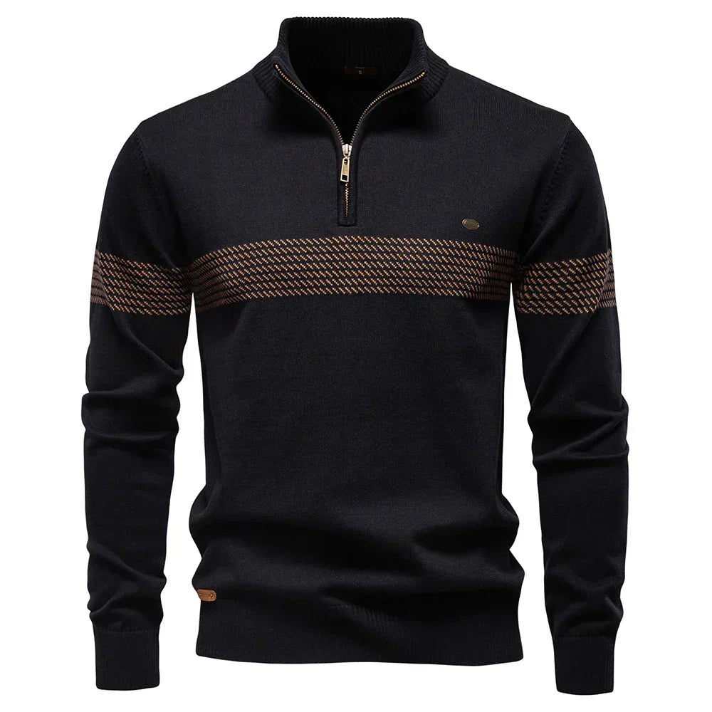 Men's Half-Zip Knit Jumper | Textured Panel Design