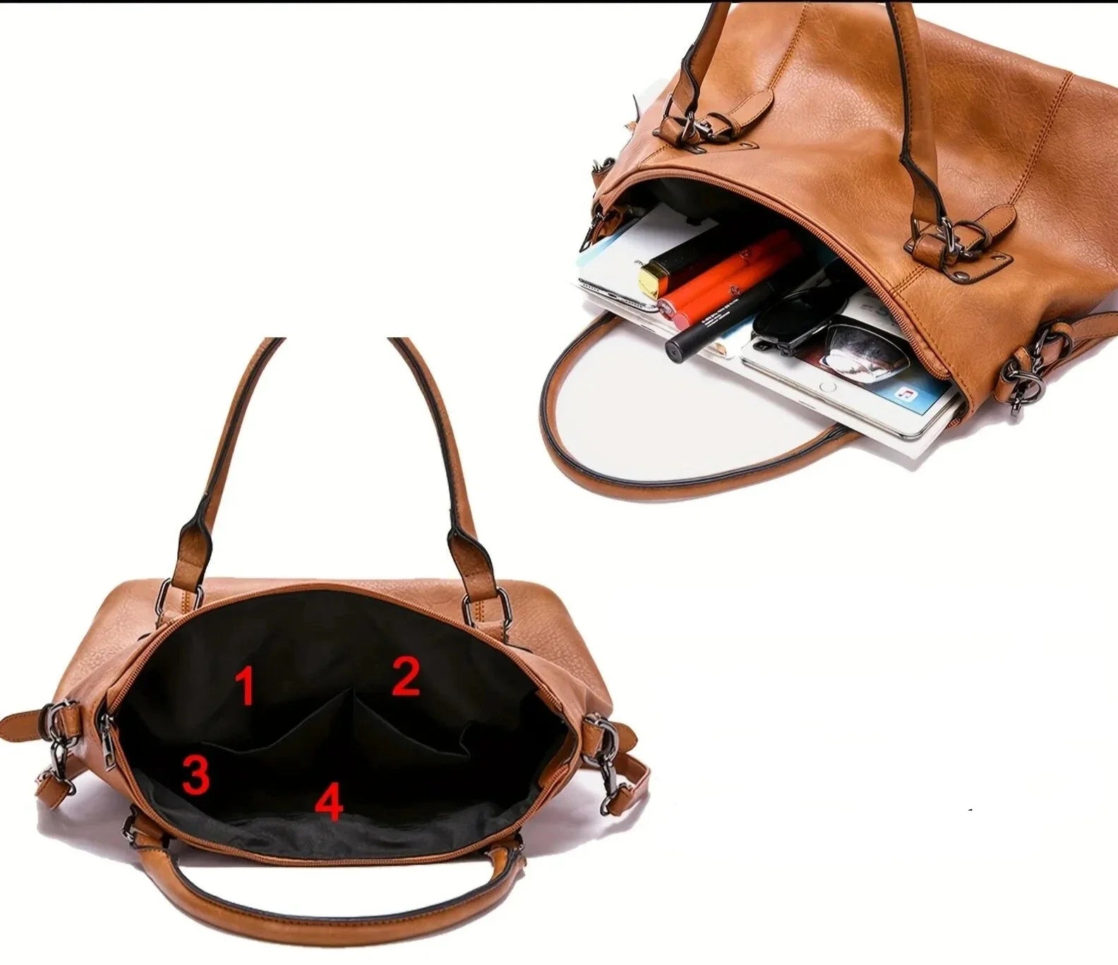 Tote Bag in Faux Leather with Buckle Hardware Trim