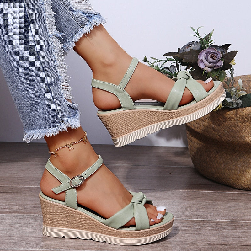 Women's Wedge Sandals with Adjustable Ankle Strap