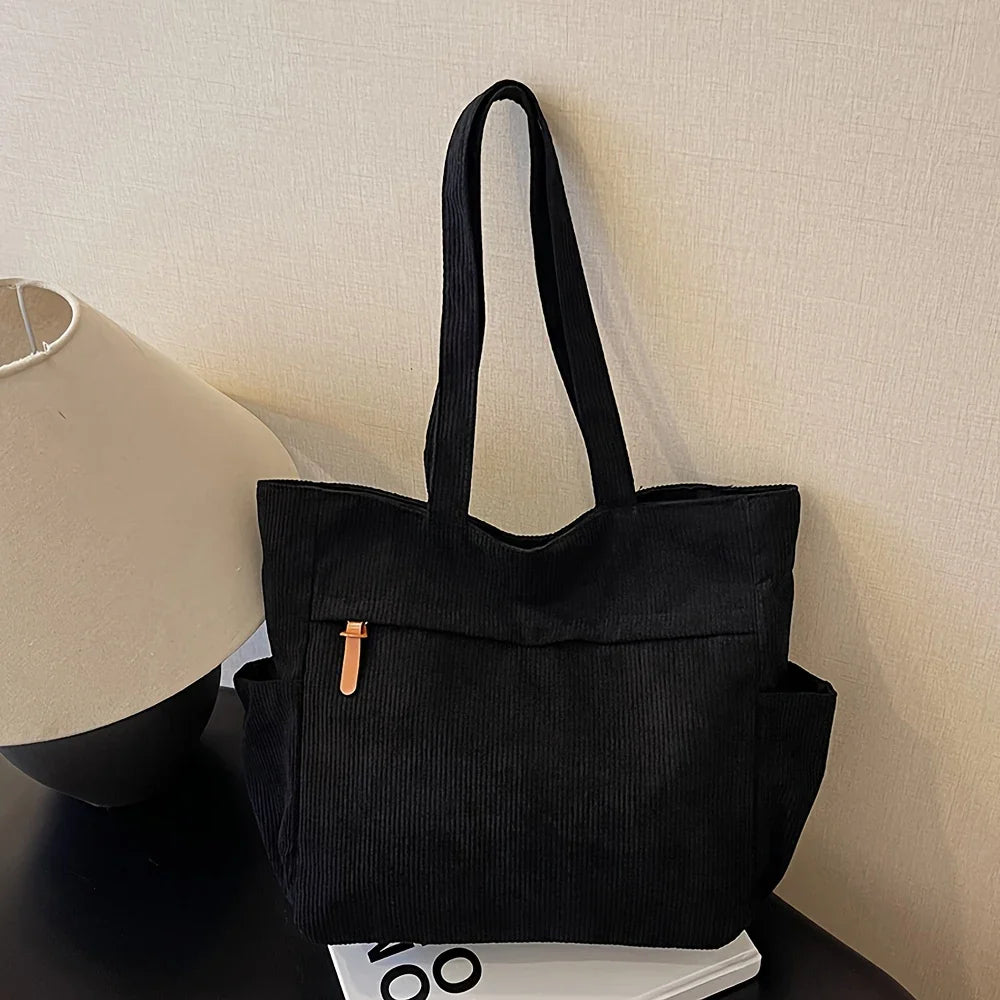 Tote Bag in Corduroy with Side Pocket for Everyday Use