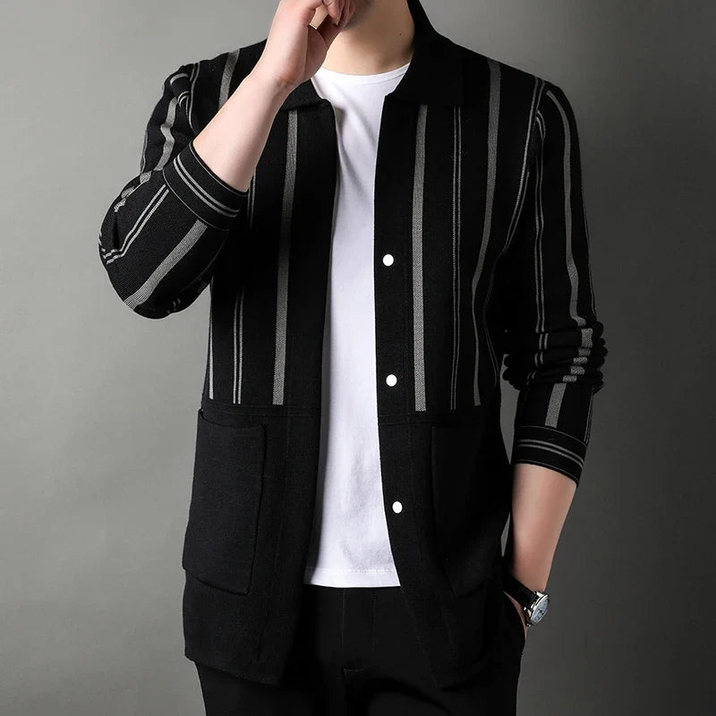 Men’s Striped Knitted Overshirt with Pockets