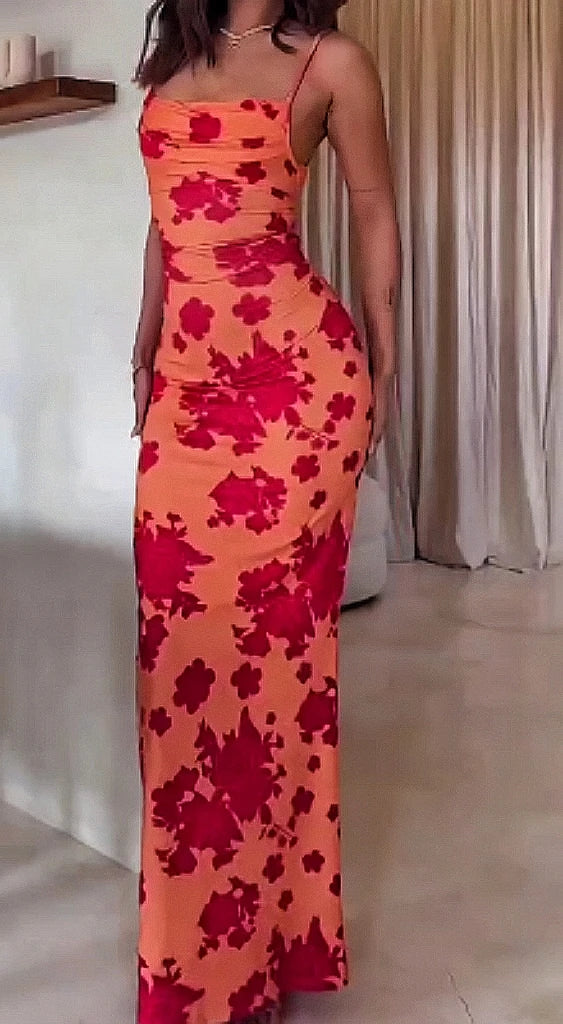 Floral Print Maxi Dress with Spaghetti Straps