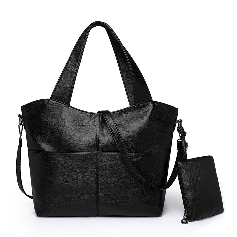Tote Bag in Faux Leather with Detachable Zip Pouch