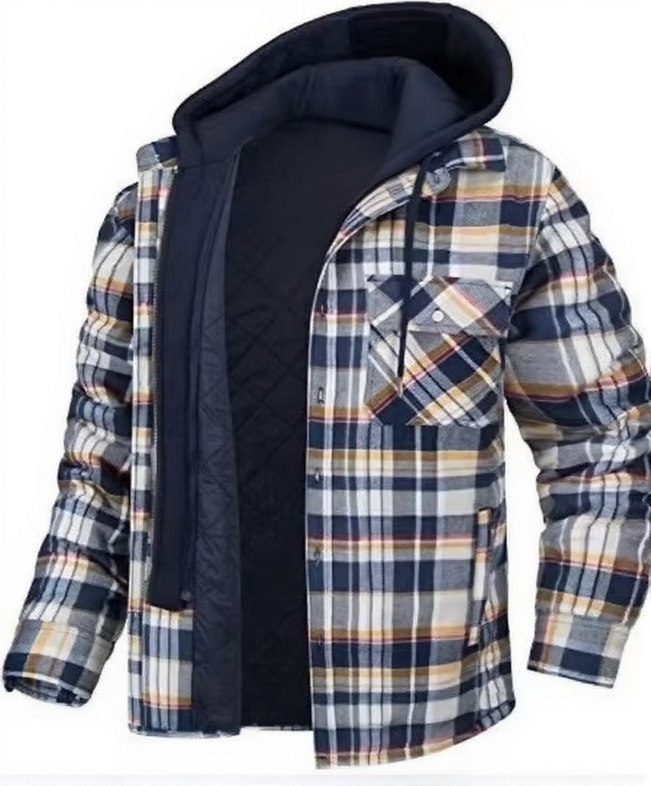 Men's Hooded Flannel Jacket with Quilted Lining