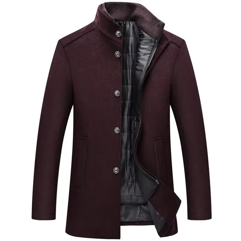 Men's Wool Blend Winter Coat | Stand Collar with Removable Vest