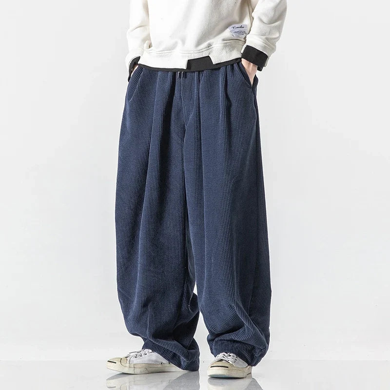 Pantalon en velours côtelé pour homme, coupe ample à jambes larges