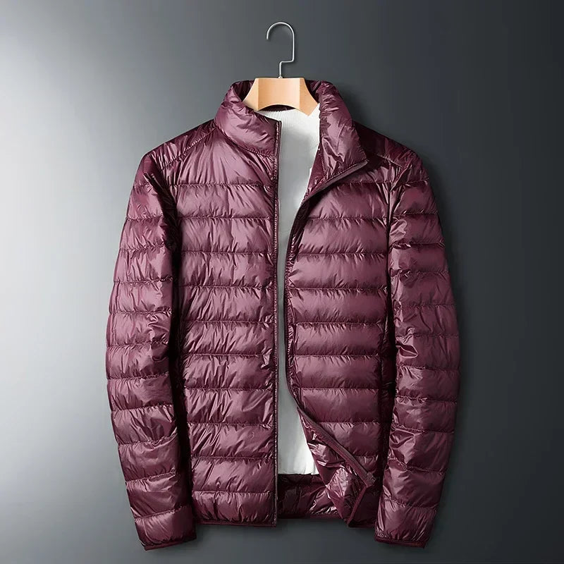 Men's Lightweight Packable Puffer Jacket with Stand Collar