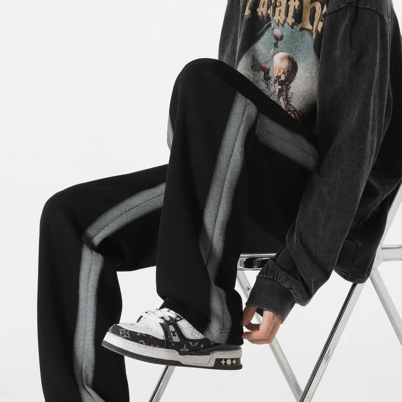 Pantalon homme décontracté à jambes larges avec bandes latérales