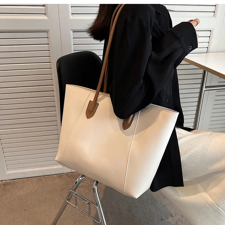 Tote Bag in Faux Leather with Braided Top Handles