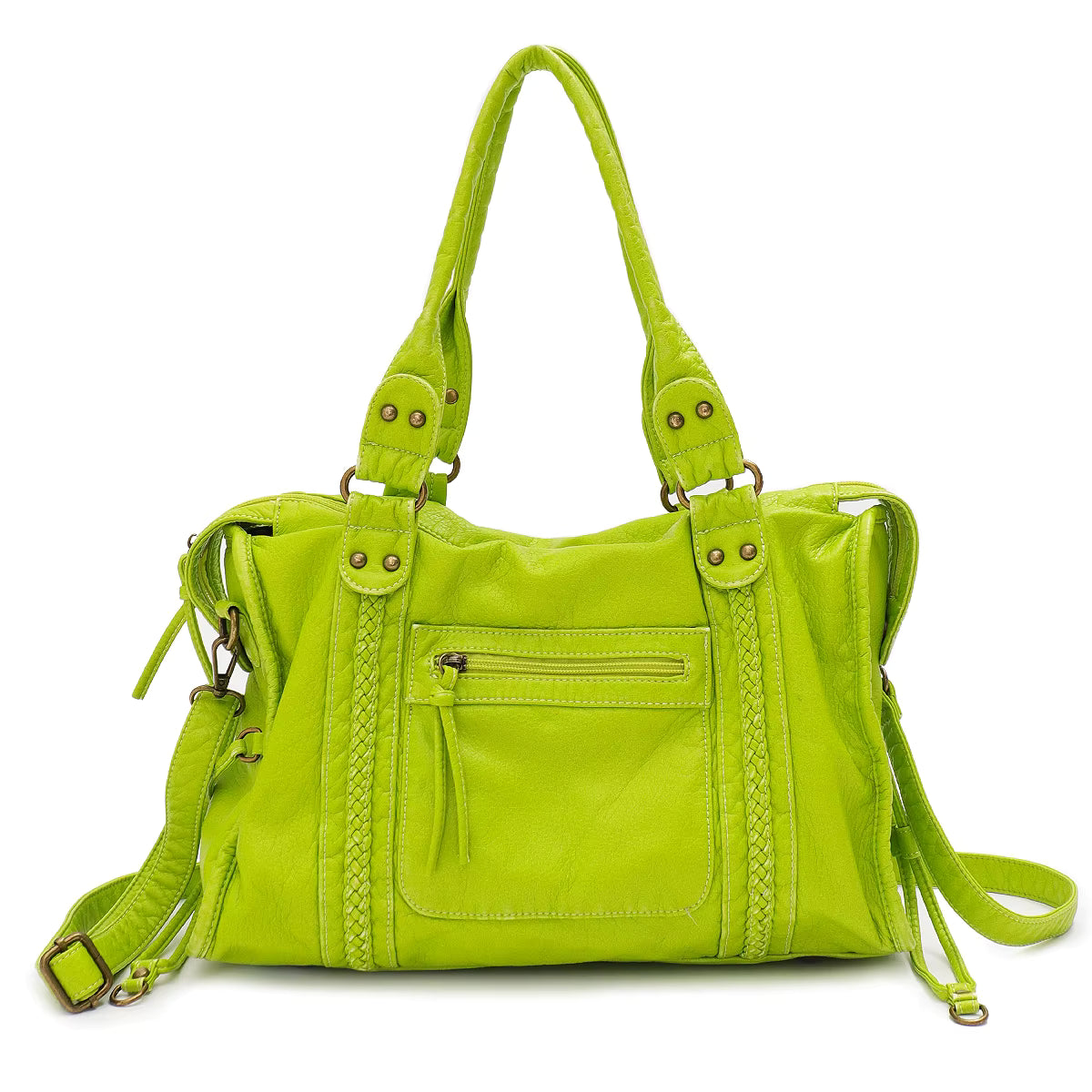 Shoulder Bag in Faux Leather with Top Handles and Crossbody Strap