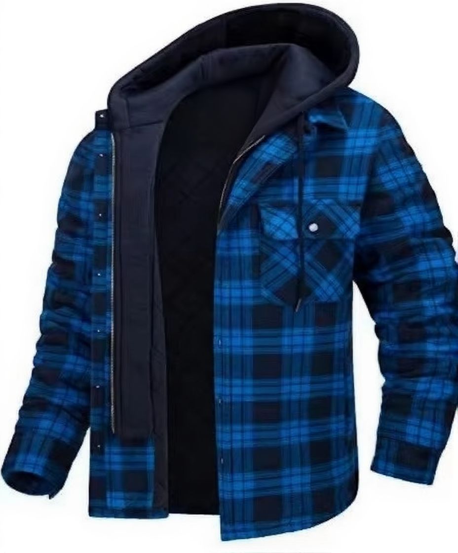 Men's Hooded Flannel Jacket with Quilted Lining