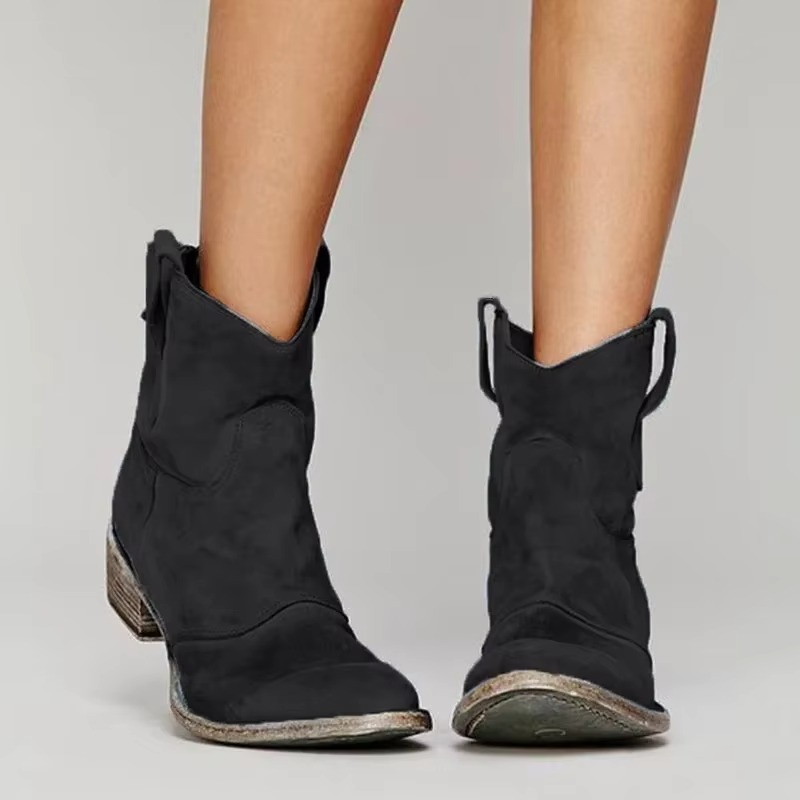 Women's Suede Pull-On Ankle Boots with Low Heel