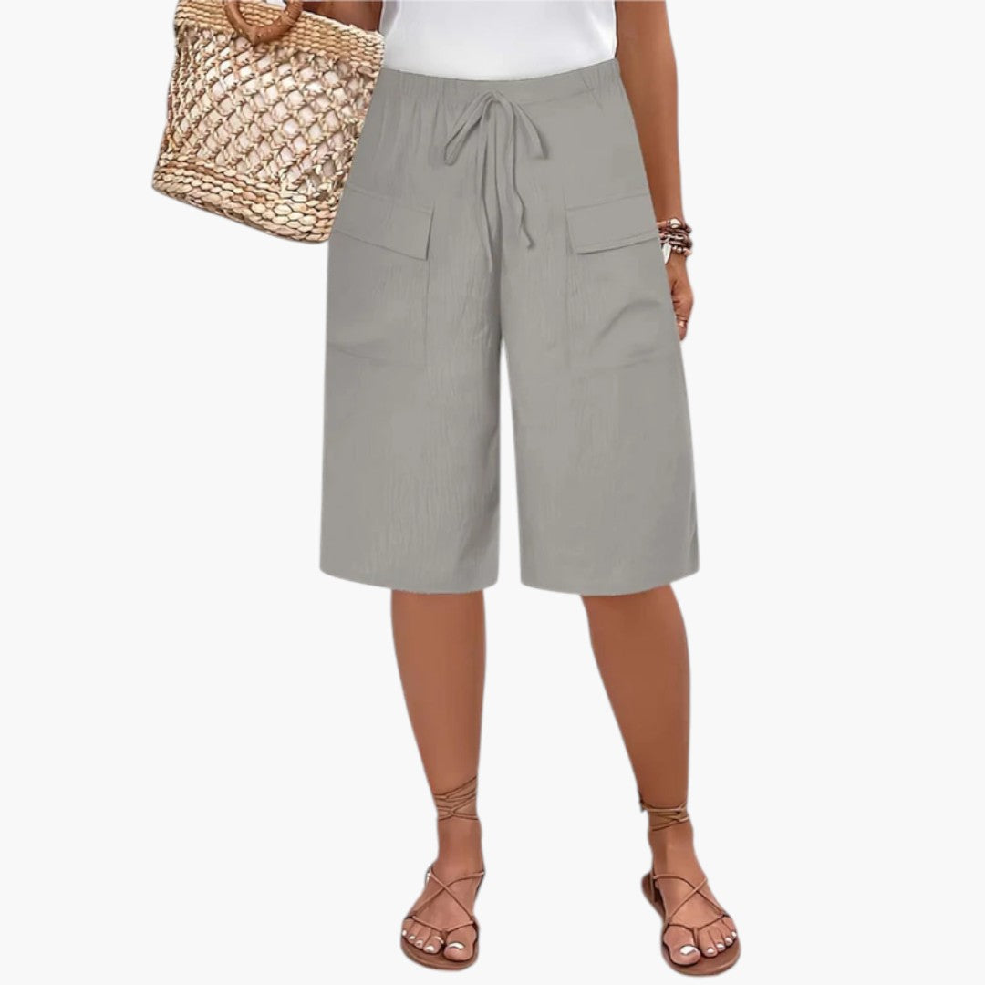 Bermuda Shorts with Drawstring Waist and Flap Pockets