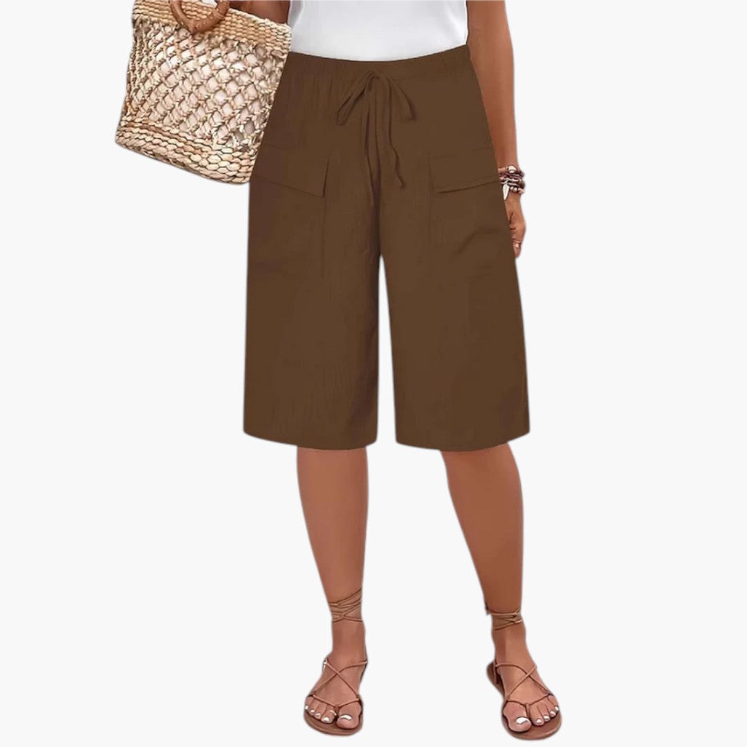 Bermuda Shorts with Drawstring Waist and Flap Pockets