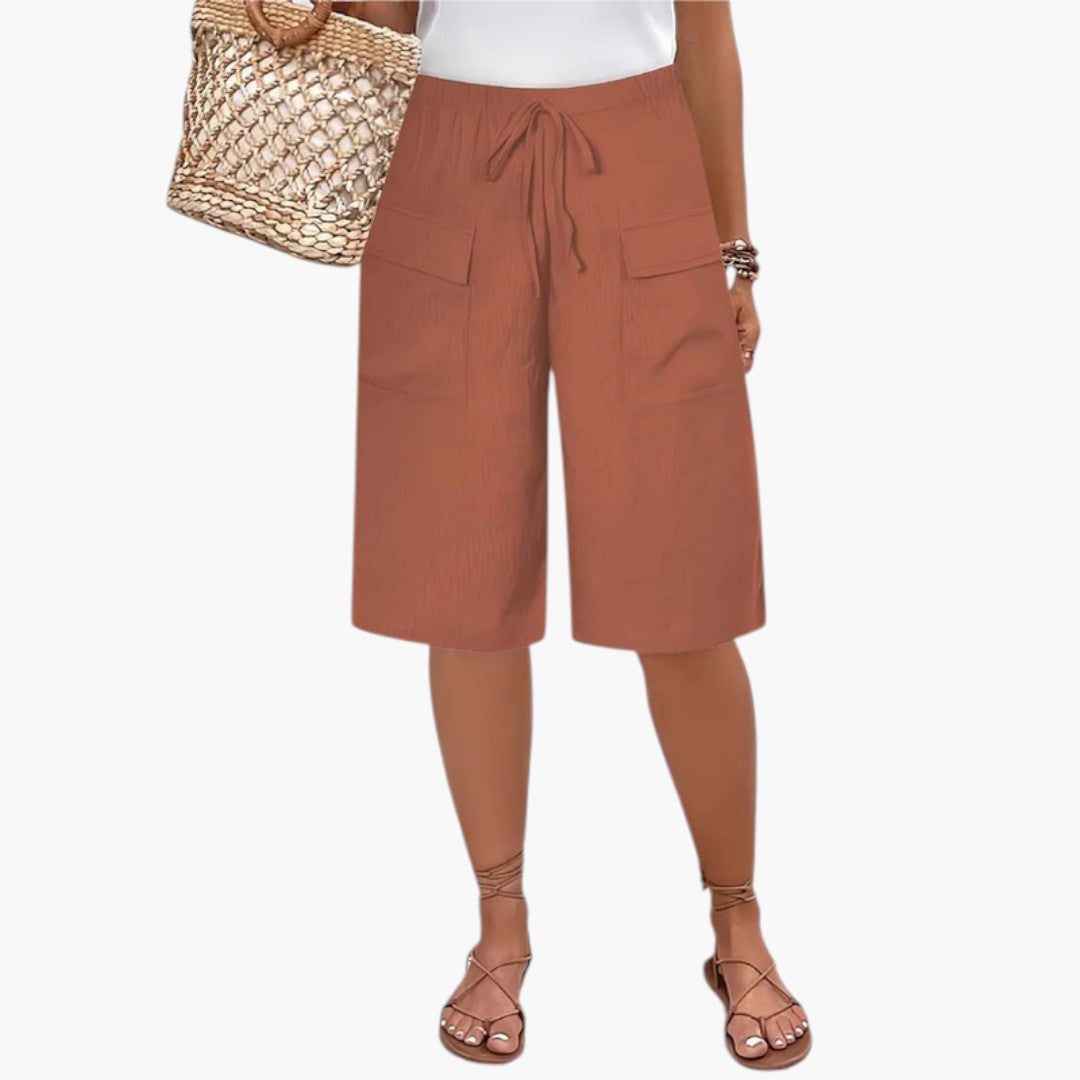 Bermuda Shorts with Drawstring Waist and Flap Pockets