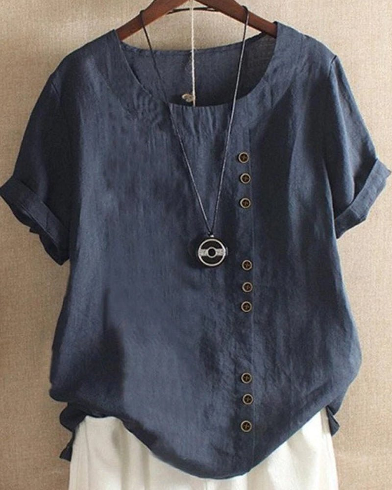 Tunique en lin pour femme | Chemise à manches courtes et encolure arrondie