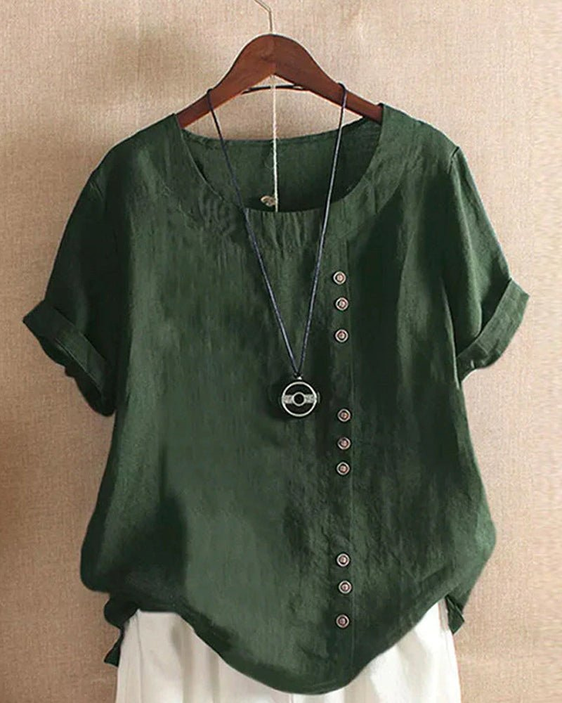 Tunique en lin pour femme | Chemise à manches courtes et encolure arrondie