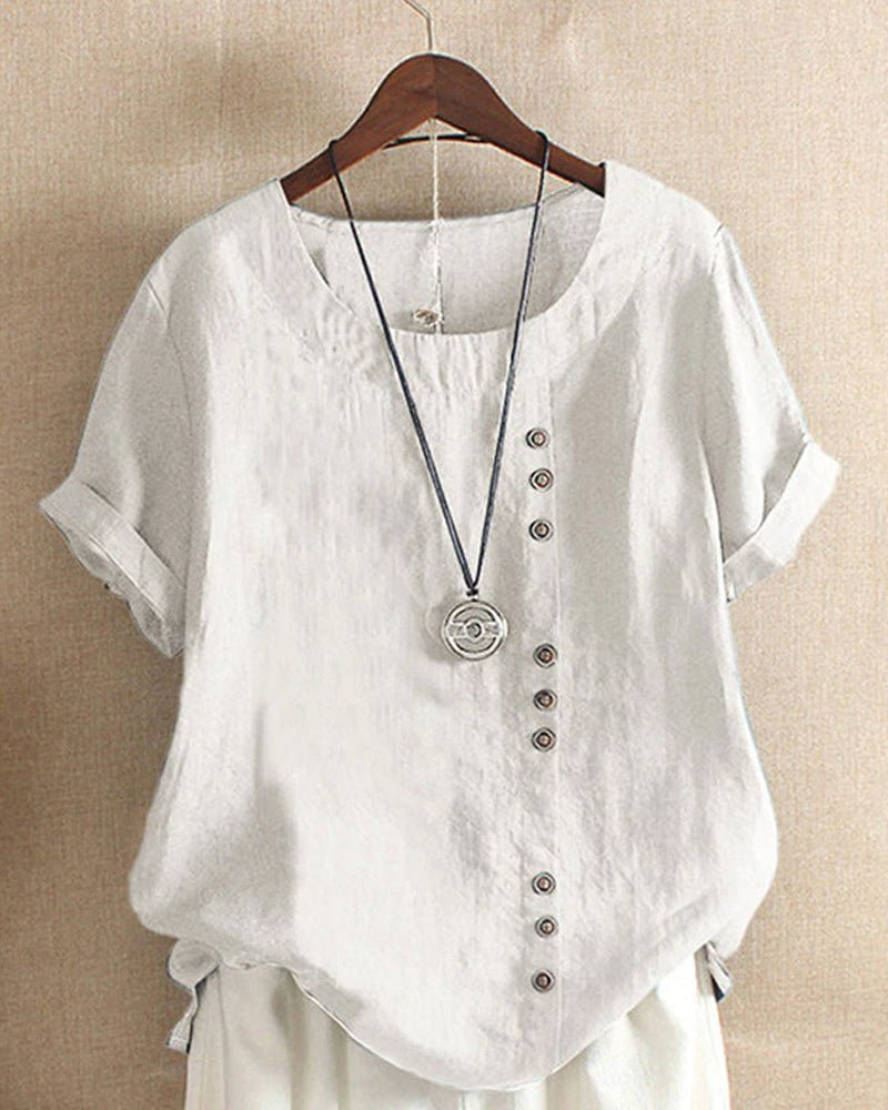 Tunique en lin pour femme | Chemise à manches courtes et encolure arrondie