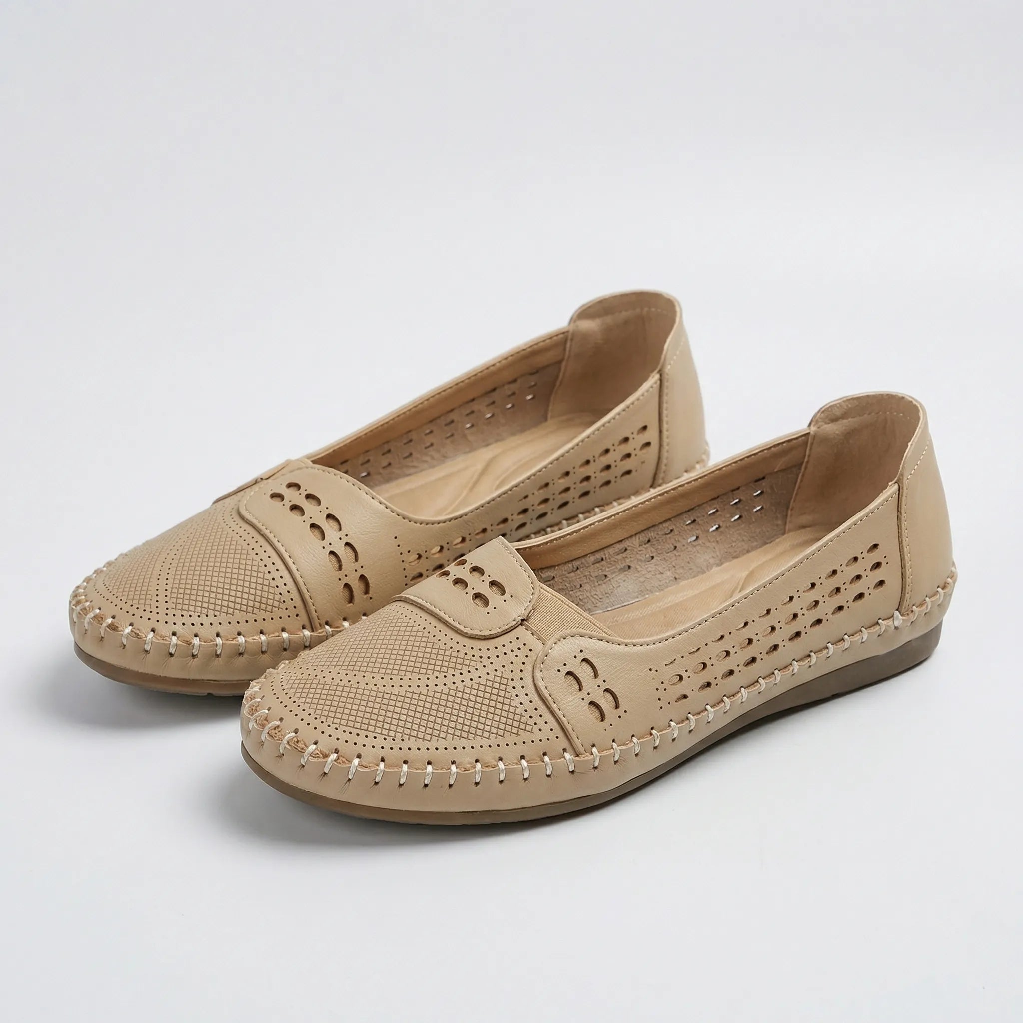 Perforated Slip-On Flats with Stitched Trim