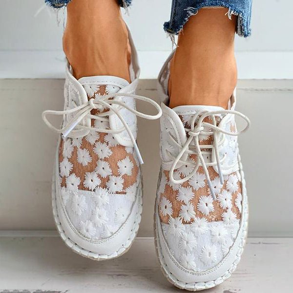 Women's Floral Mesh Lace-Up Espadrille Trainers