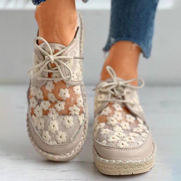 Women's Floral Mesh Lace-Up Espadrille Trainers