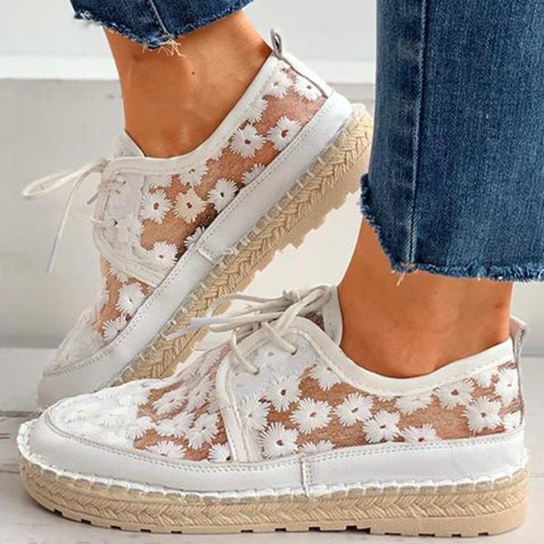 Women's Floral Mesh Lace-Up Espadrille Trainers